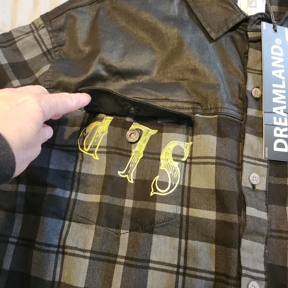 DREAMLAND WAR DUB PLAID/DENIM SHIRT BUTTON  BLACK/GRY PLAID SHACKET MENS 4XL NWT - Picture 2 of 15